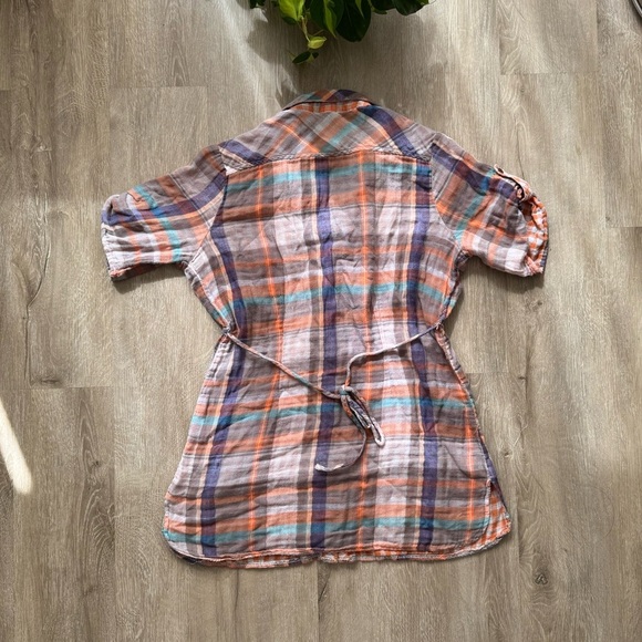 Vintage y2k Orange Plaid Button Down Peplum Top with Grunge Vibe Bling - Picture 7 of 8